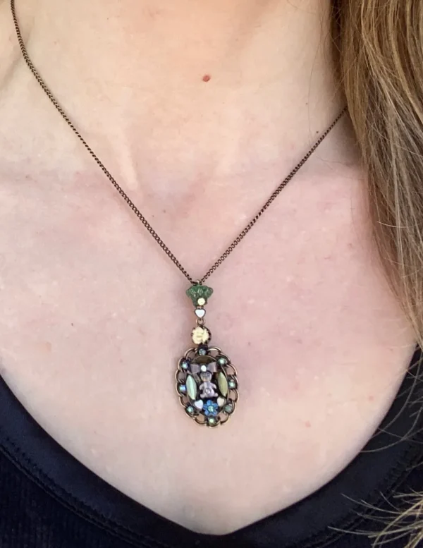 Arsenic in Old Lace Necklace Pendant Teddy and Flowers
