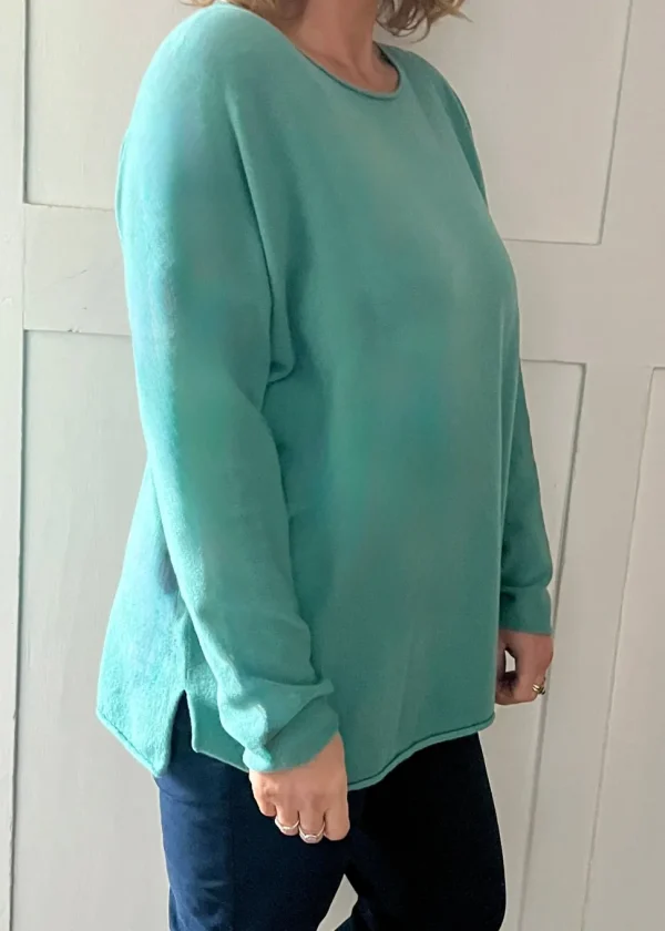 Cashmere Mix Round Neck Knit in Shades of Green