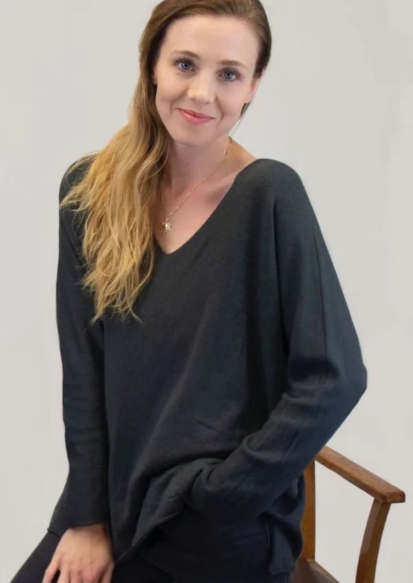 Cashmere Mix V Neck Knit in Greys & Black