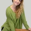 Cashmere Mix V Neck Knit in Shades of Green