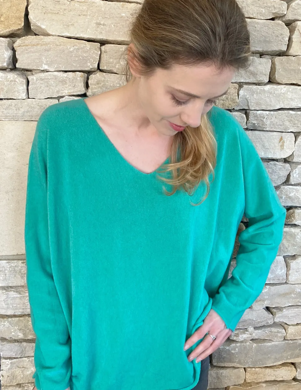 cashmere_mix_v_neck_knit__1-3.webp Cashmere Mix V Neck Knit in Shades of Green