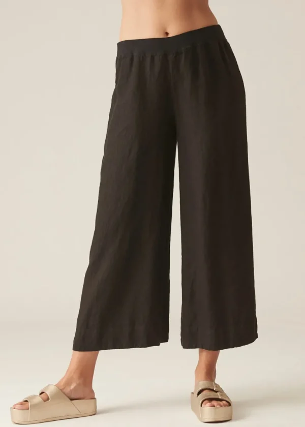 Linen Crop Pants in Black