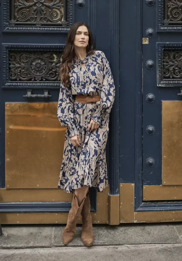 Lucy Long Dress in Blue Paisley