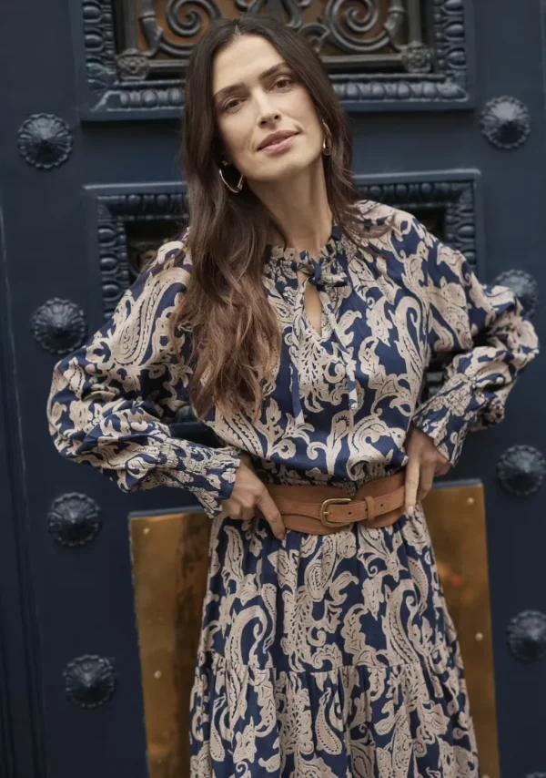 Lucy Long Dress in Blue Paisley