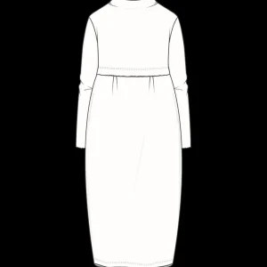 Merino Wool Long Blusbar Dress with Pleats & High Neck in Elephant Mel