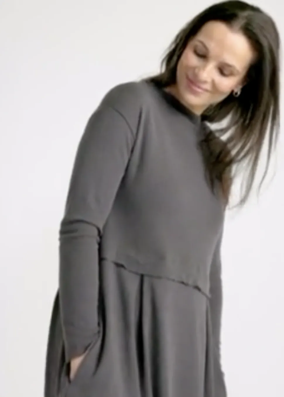 merino_wool_long_blusbar__2.webp Merino Wool Long Blusbar Dress with Pleats & High Neck in Elephant Mel