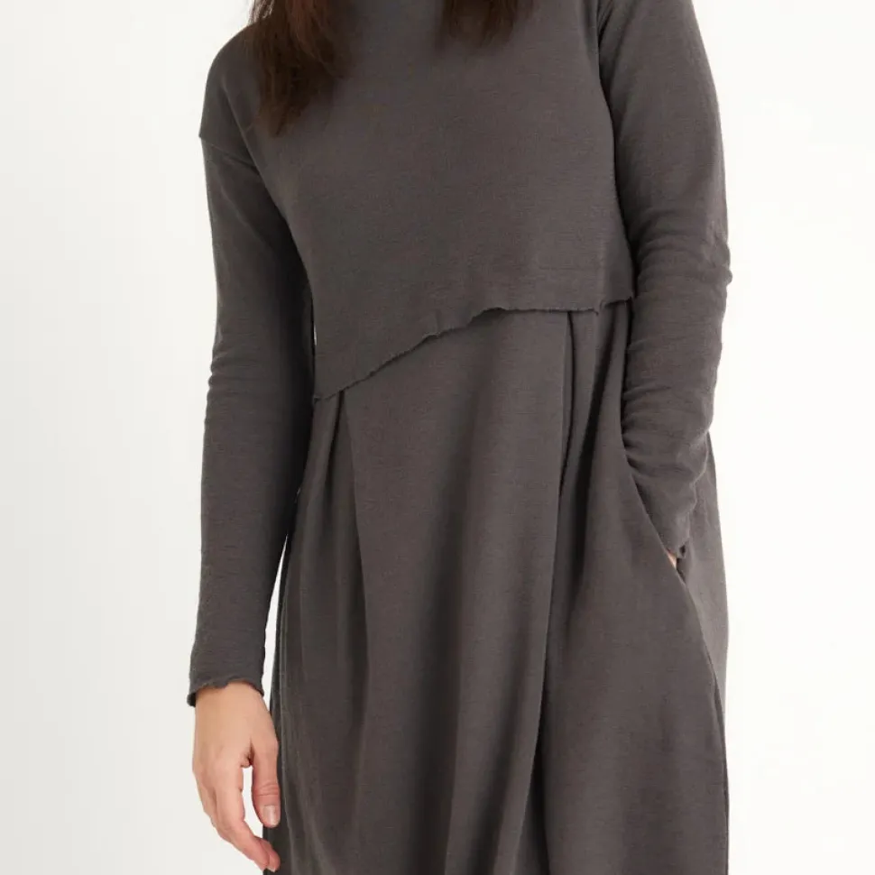 merino_wool_long_blusbar__7.webp Merino Wool Long Blusbar Dress with Pleats & High Neck in Elephant Mel