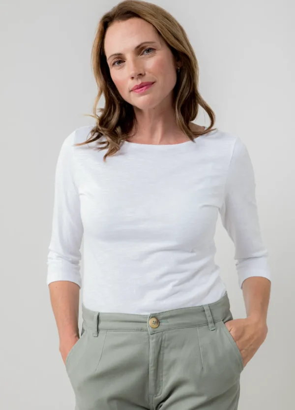 Monica Organic Cotton 3/4 Sleeve Top in White