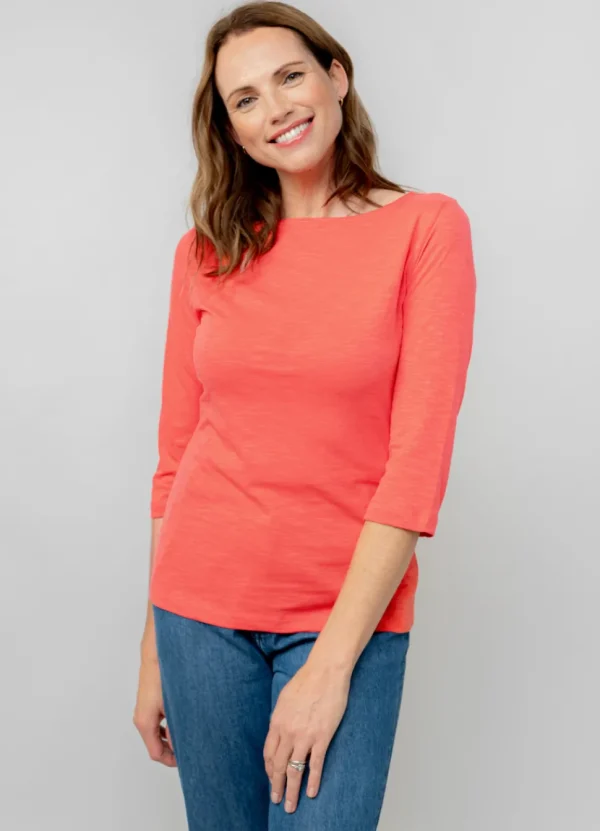 Monica Organic Cotton 3/4 Sleeve Top in Cerise