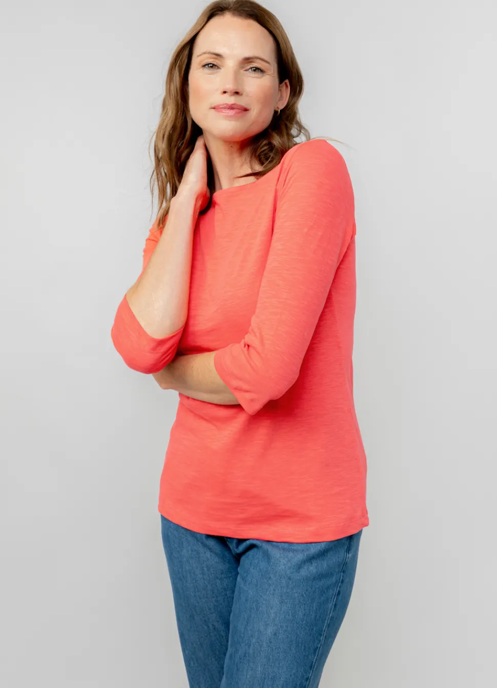 monica_organic_cotton__sl_5.webp Monica Organic Cotton 3/4 Sleeve Top in Cerise