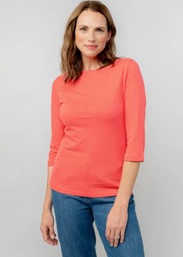 Monica Organic Cotton 3/4 Sleeve Top in Cerise