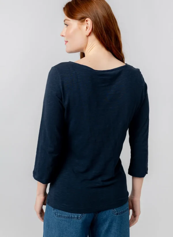 Monica Organic Cotton3/4 Sleeve Top in Navy