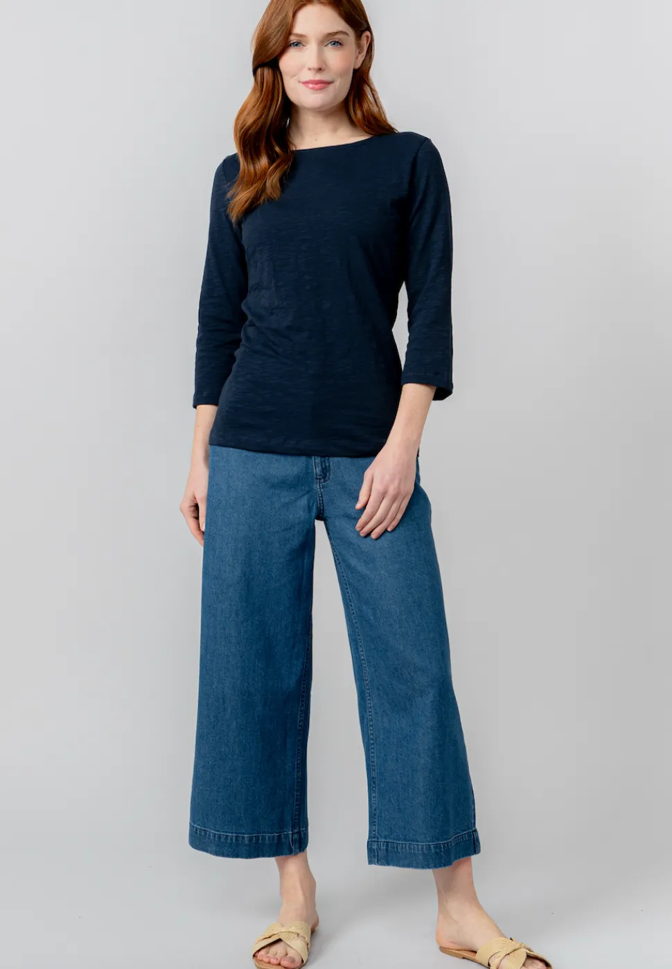 monica_organic_cotton_sle_4.webp Monica Organic Cotton3/4 Sleeve Top in Navy