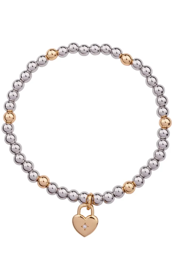 Padlock Heart Elasticated Plated Bracelet