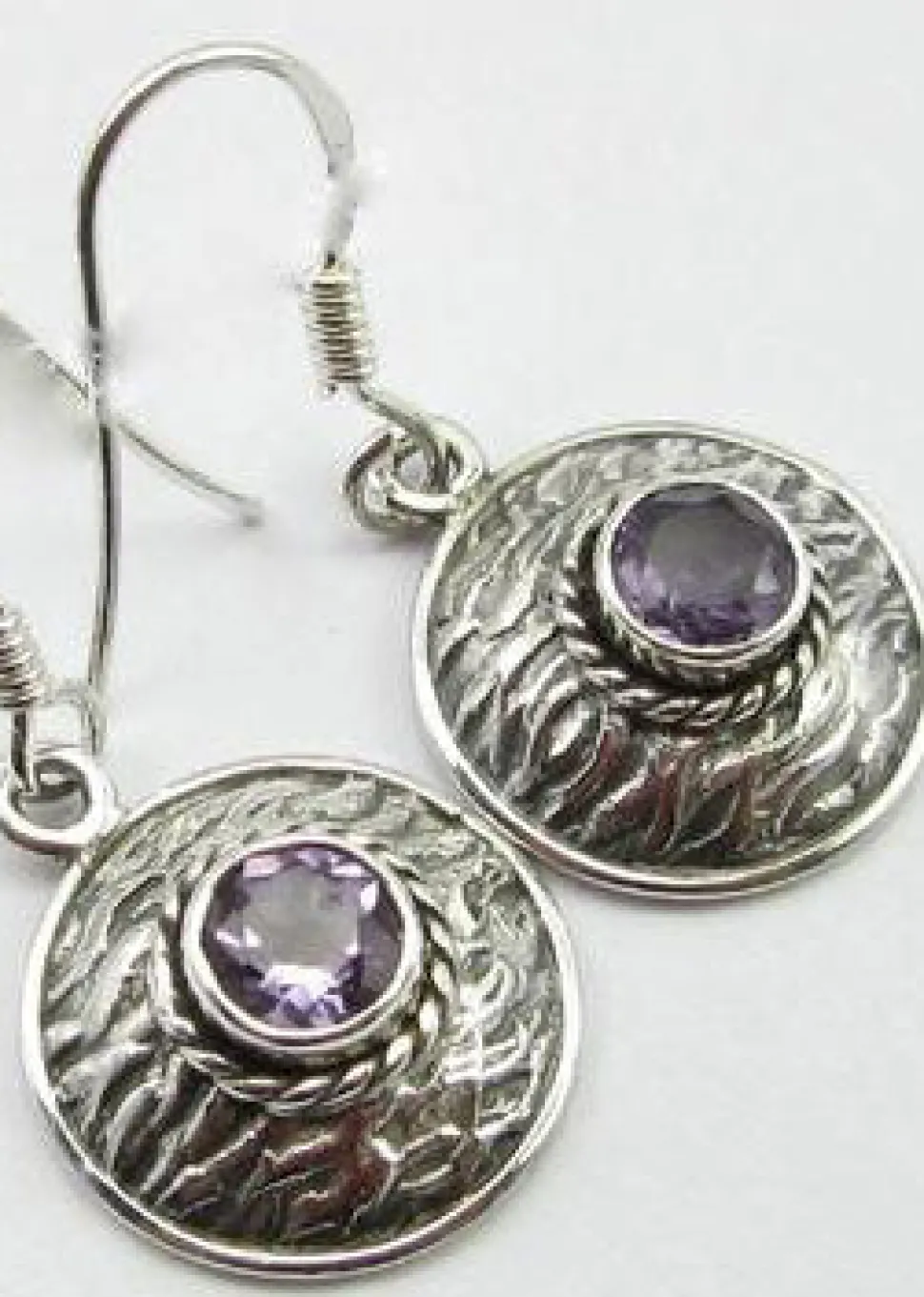 solid_silver_amethyst_bas_2.webp Solid Silver Amethyst Basket Weave Disc Drop Earrings