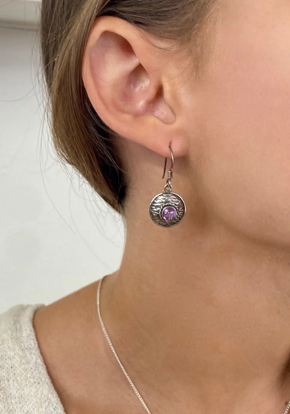 solid_silver_amethyst_bas_3.webp Solid Silver Amethyst Basket Weave Disc Drop Earrings