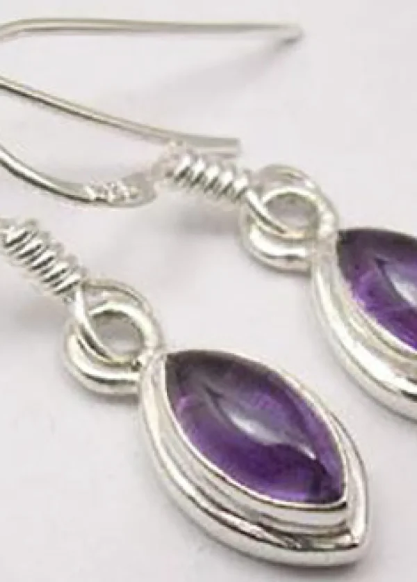 Solid Silver Amethyst Double Framed Marquise Drop Earrings