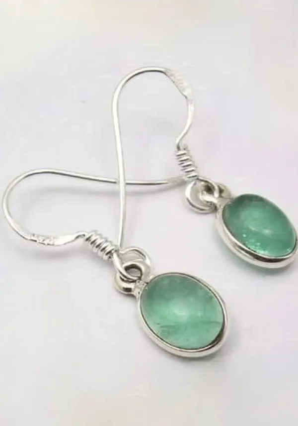 Solid Silver Apatite Oval Drop Earrings