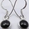 Solid Silver Black Onyx Round Drop Earrings