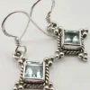 Solid Silver Blue Topaz Diamond shaped Drop Earrings
