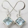 Solid Silver Blue Topaz Diamond Shaped Drop Earrings