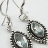 Solid Silver Blue Topaz Ornate Drop Earrings