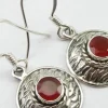 Solid Silver Carnelian Basket Weave Disc Drop Earrings