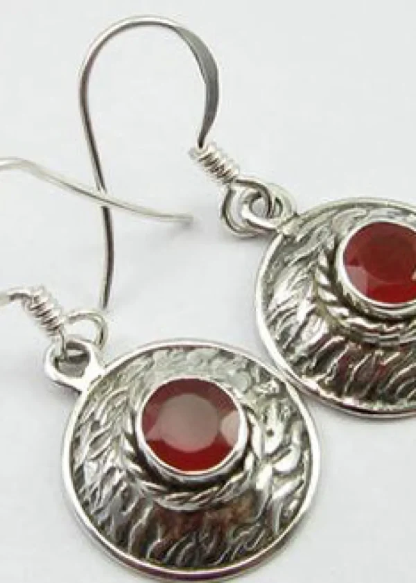Solid Silver Carnelian Basket Weave Disc Drop Earrings