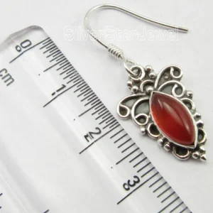 Solid Silver Carnelian Ornate Scroll Drop Earrings