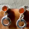 Solid silver Carnelian Stud Earrings with Loop Drop