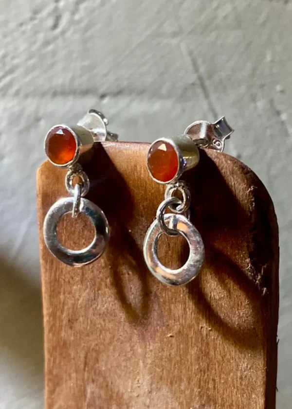 Solid silver Carnelian Stud Earrings with Loop Drop