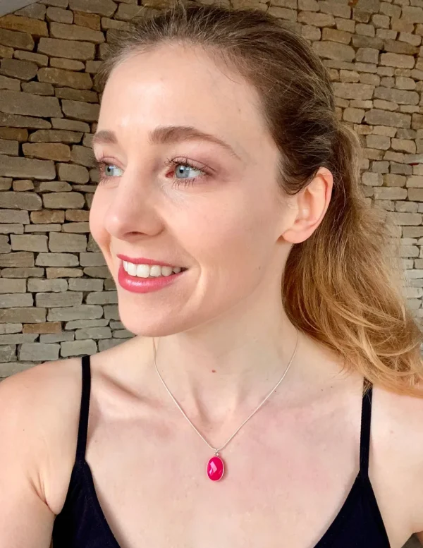 Solid Silver Chalcedony Hot Pink Pendant