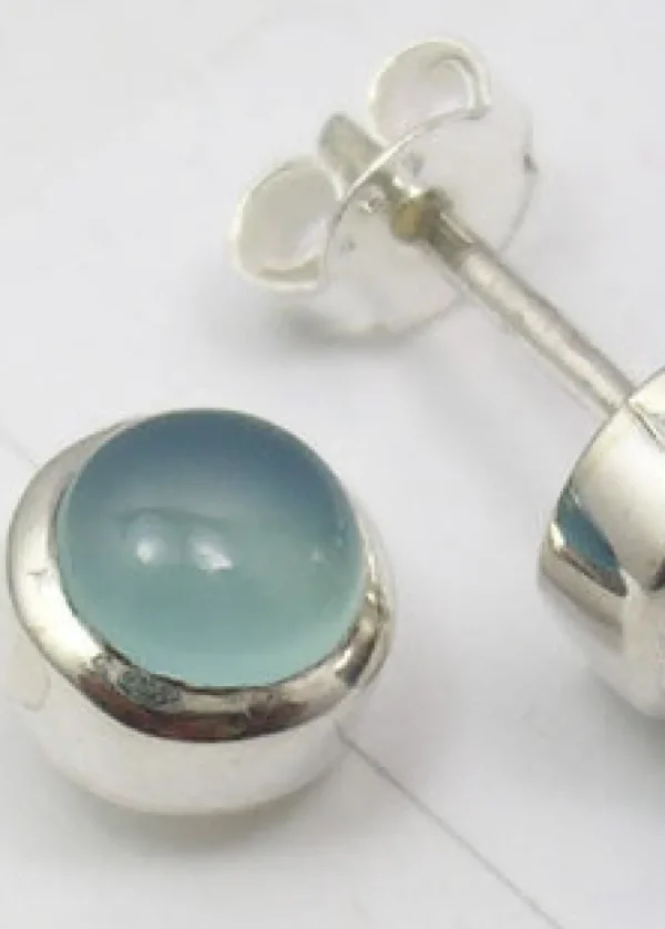 Solid Silver Chalcedony Stud Earrings