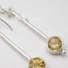 Solid Silver Citrine Long Drop Faceted Earrings