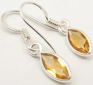 Solid Silver Citrine Marquise Drop Earrings