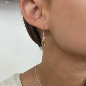 Solid Silver Citrine Marquise Drop Earrings