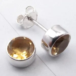 Solid Silver Citrine Round Stud Earrings
