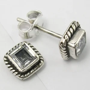 Solid Silver Cubic Zirconia Square Stud Earrings