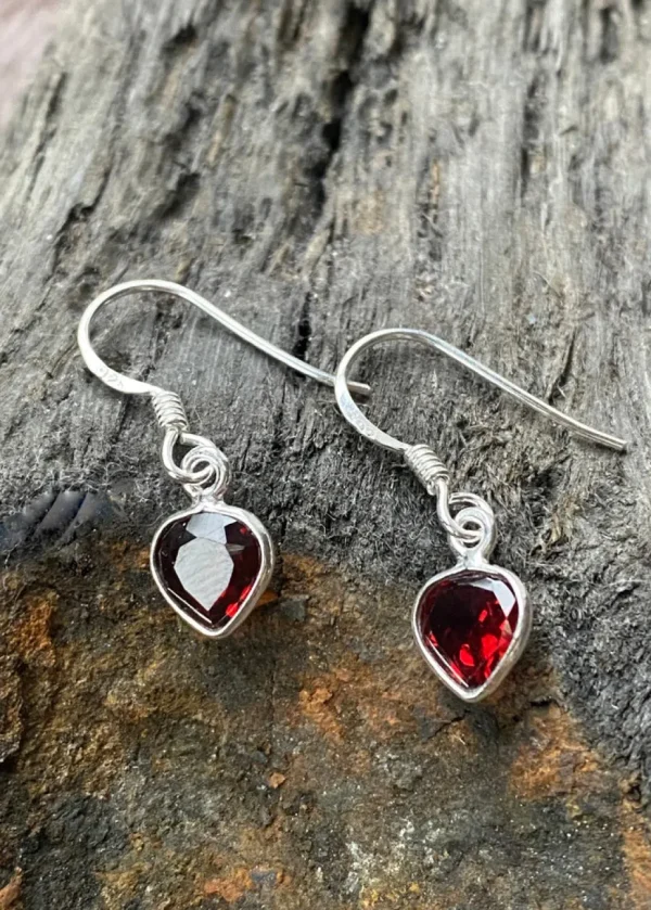 Solid Silver Garnet Mini Tear Drop Earrings