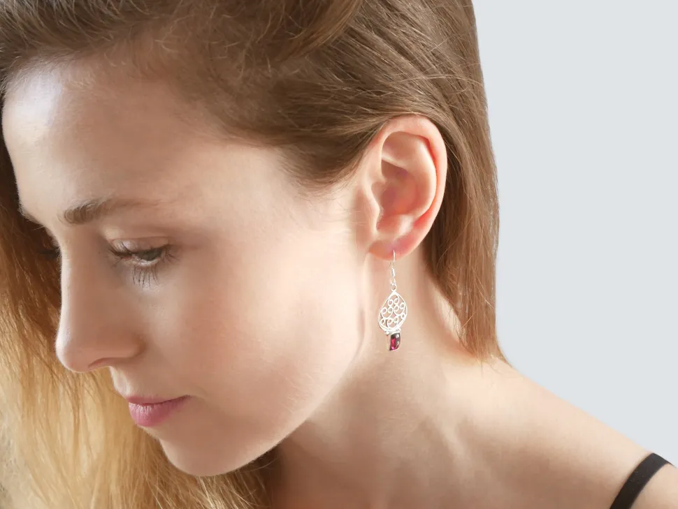 solid_silver_garnet_moroc_2.webp Solid Silver Garnet Moroccan Style Drop Earrings