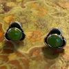 Solid Silver Green Copper Turquoise Stud Earrings with Triple Curve Fr