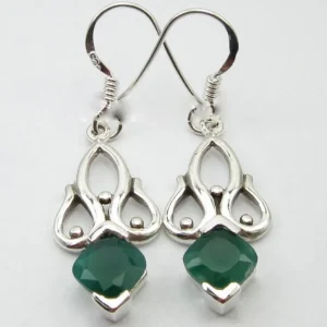 Solid Silver Green Onyx Raj Drop Earrings