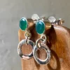 Solid Silver Green Onyx Stud Earrings with Loop Drop