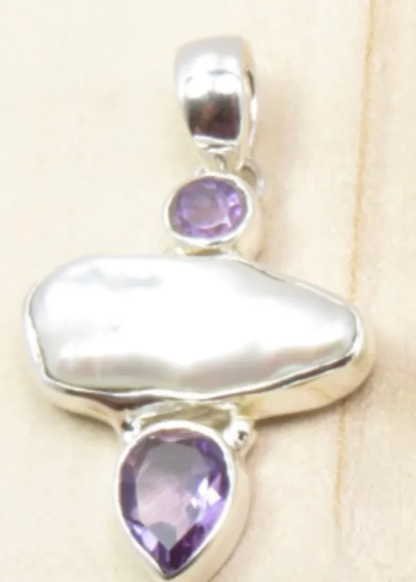Solid Silver Handmade Biwa Pearl Pendants