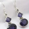 Solid Silver Iolite Diamond and Oval Drop Earrings