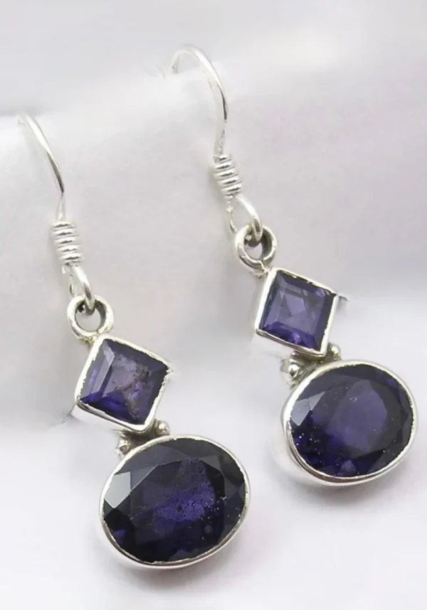 Solid Silver Iolite Diamond and Oval Drop Earrings