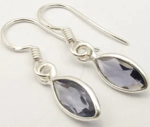 Solid Silver Iolite Marquise Drop Earrings
