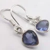 Solid Silver Iolite Mini Reverse Tear-Drop Drop Earrings