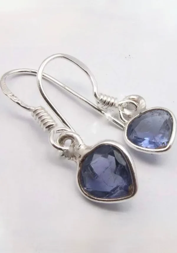 Solid Silver Iolite Mini Reverse Tear-Drop Drop Earrings