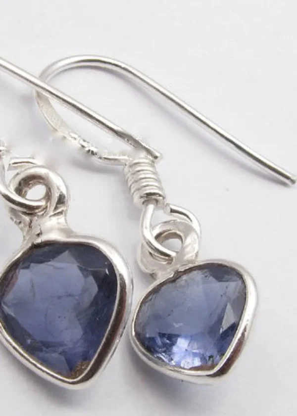 Solid Silver Iolite Mini Reverse Tear-Drop Drop Earrings